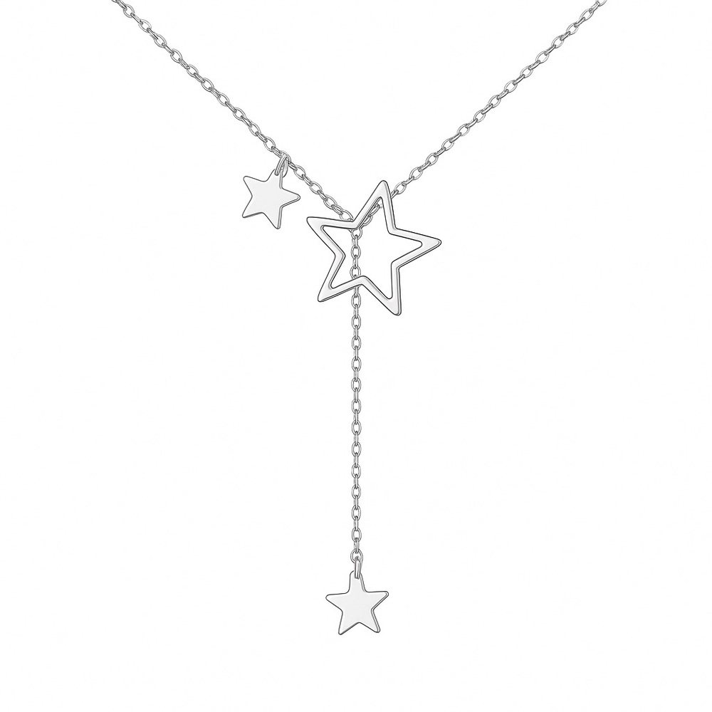 Stainless Steel Star Lariat Y Necklace 18” Dainty Drop Stars